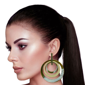 Olive Marbled Concentric Ring Earrings