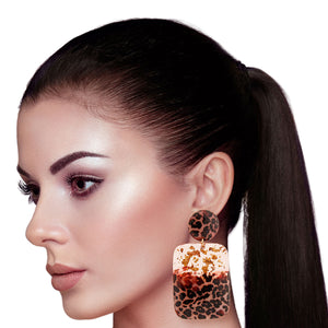 Pink Leopard Gold Flake Earrings