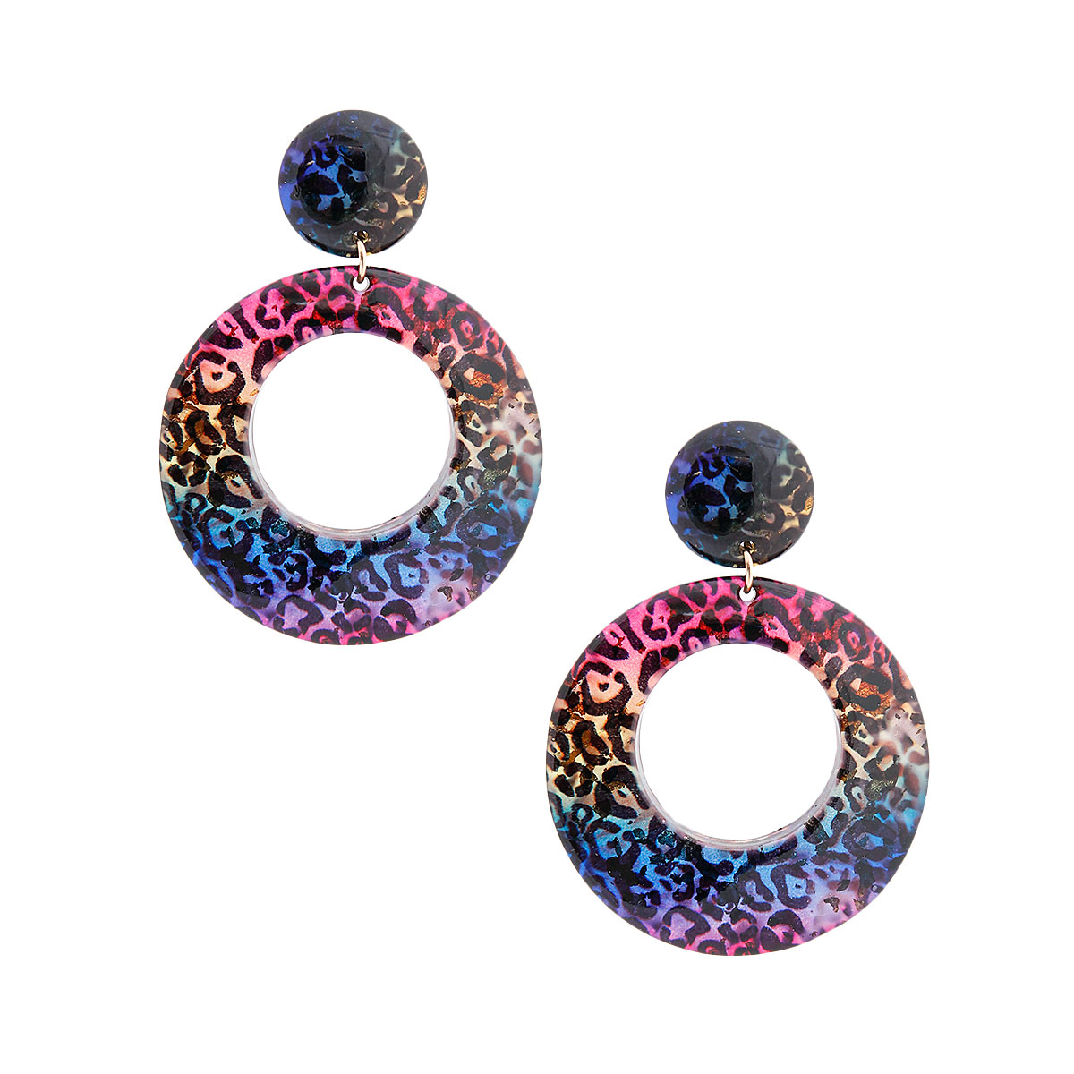 Round Rainbow Leopard Earrings