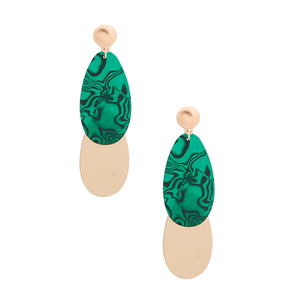 Shiny Marbled Green Teardrop Earrings