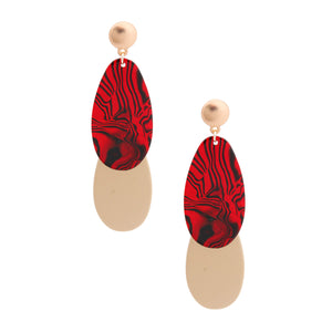 Shiny Marbled Red Teardrop Earrings