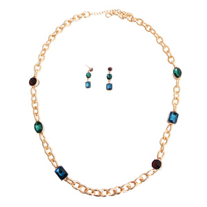 Long Gold Oval Link Crystal Necklace