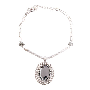 Oval Cut Crystal Silver Chain Necklace