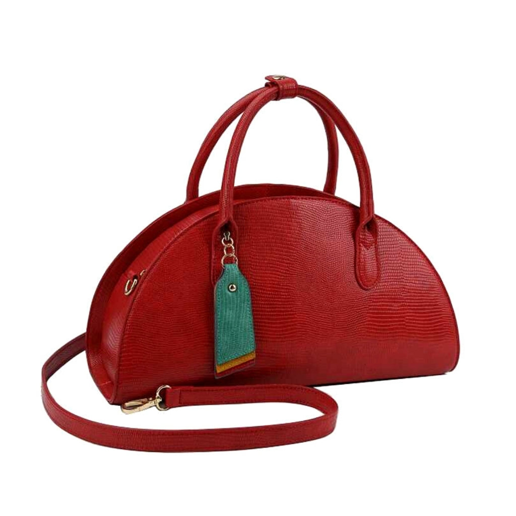 Red Snake Leather Half Moon Bag