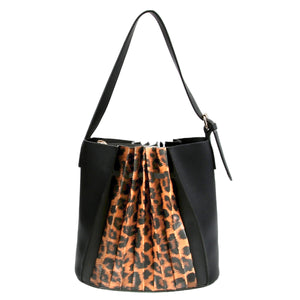 Black Leopard Print Pleated Handbag