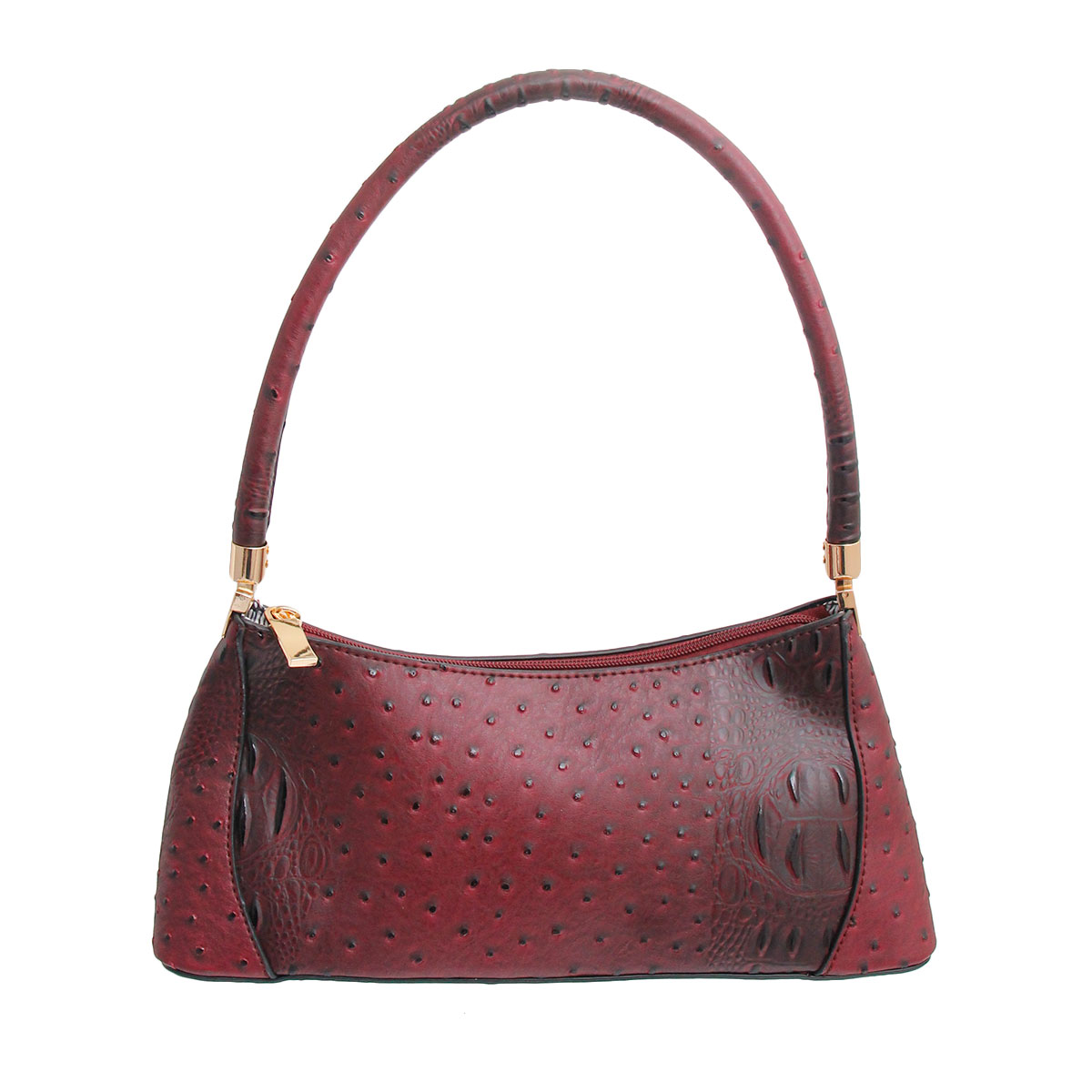 Wine Ostrich Classic Shoulder Bag