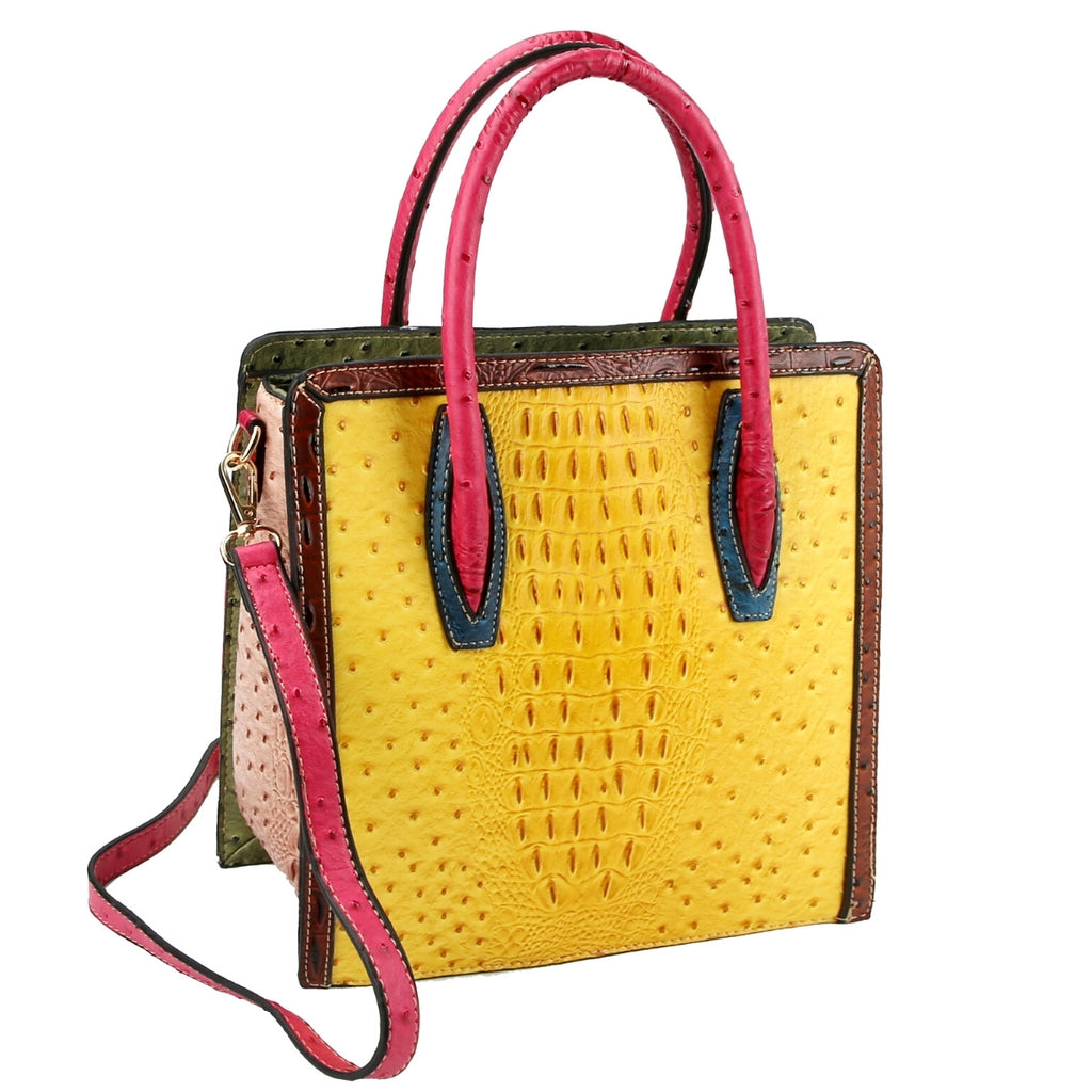 Yellow Ostrich Tote Handbag