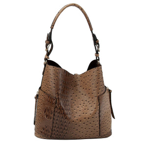 Light Brown Ostrich Plaid Pouch Bag Set