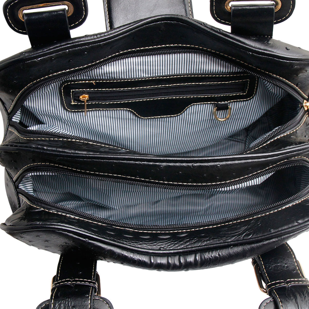 Black Ostrich Buckle Satchel Bag