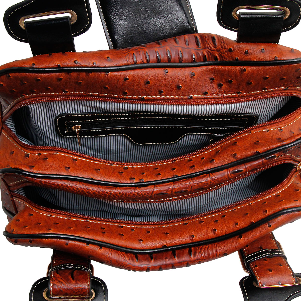 Brown Ostrich Buckle Satchel Bag