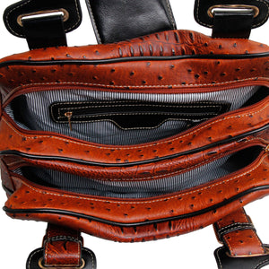 Brown Ostrich Buckle Satchel Bag
