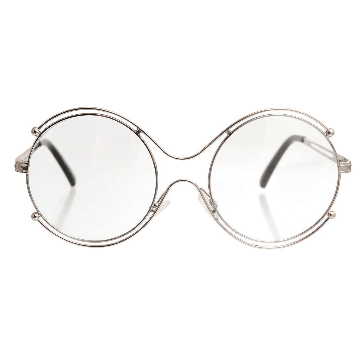 Retro Round Silver Clear Glasses