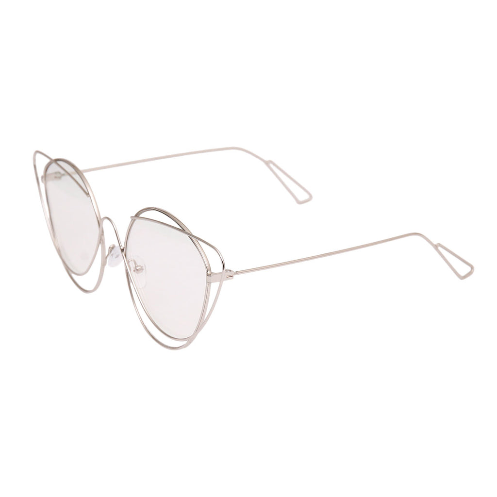 Silver Wire Cat Eye Clear Glasses