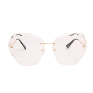 Gold Rimless Clear Beveled Glasses