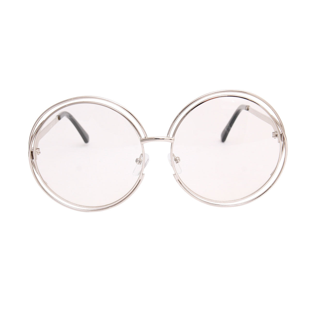 Silver Double Frame Clear Glasses