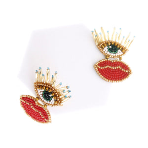 Embroidered Lips and Eyes Earrings
