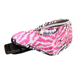 White Sequin Zebra Print Fanny Pack