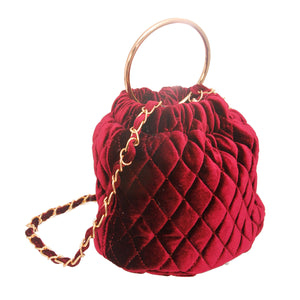 Burgundy Quilted Velvet Bucket Bag