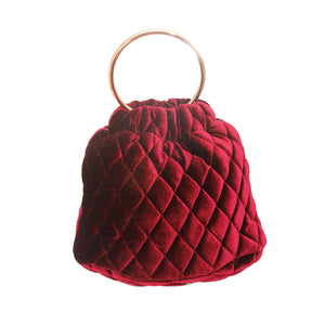 Burgundy Quilted Velvet Bucket Bag