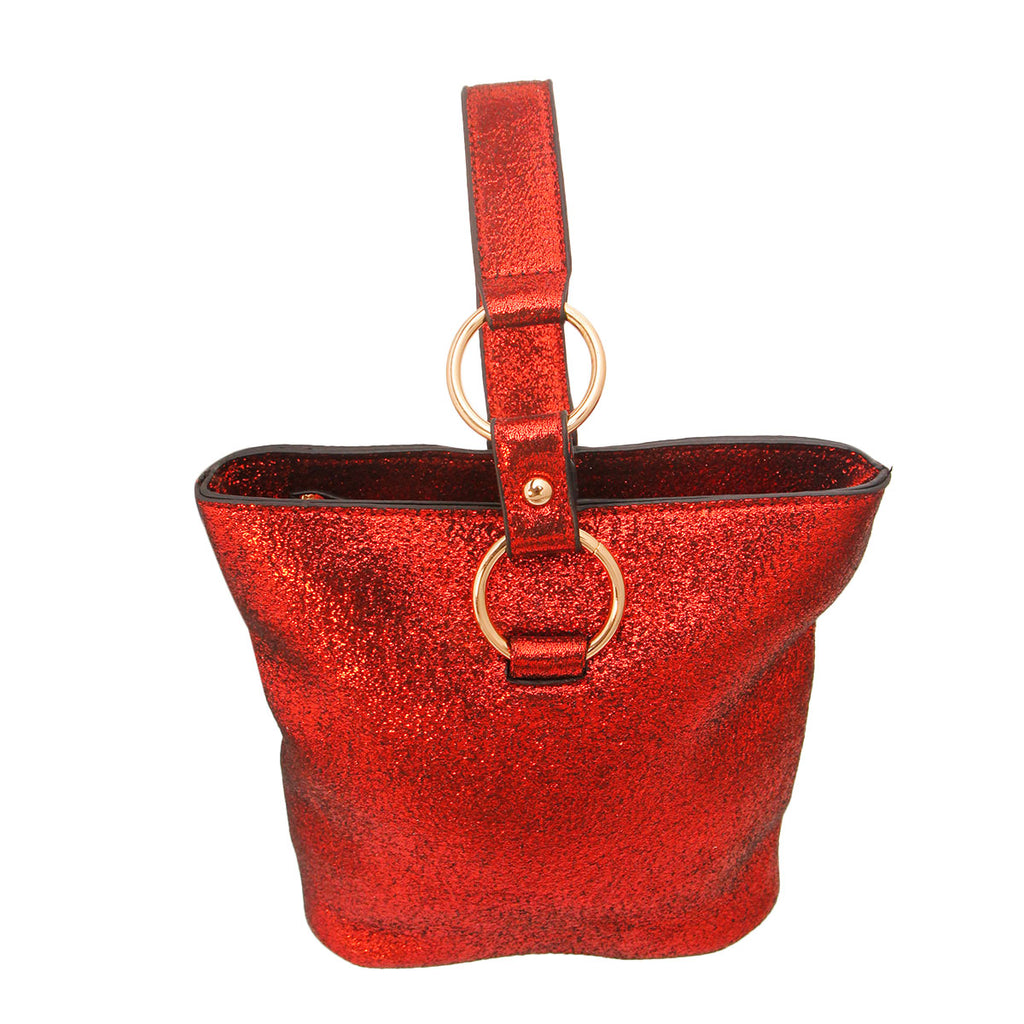 Red Glitter Bucket Wristlet Bag