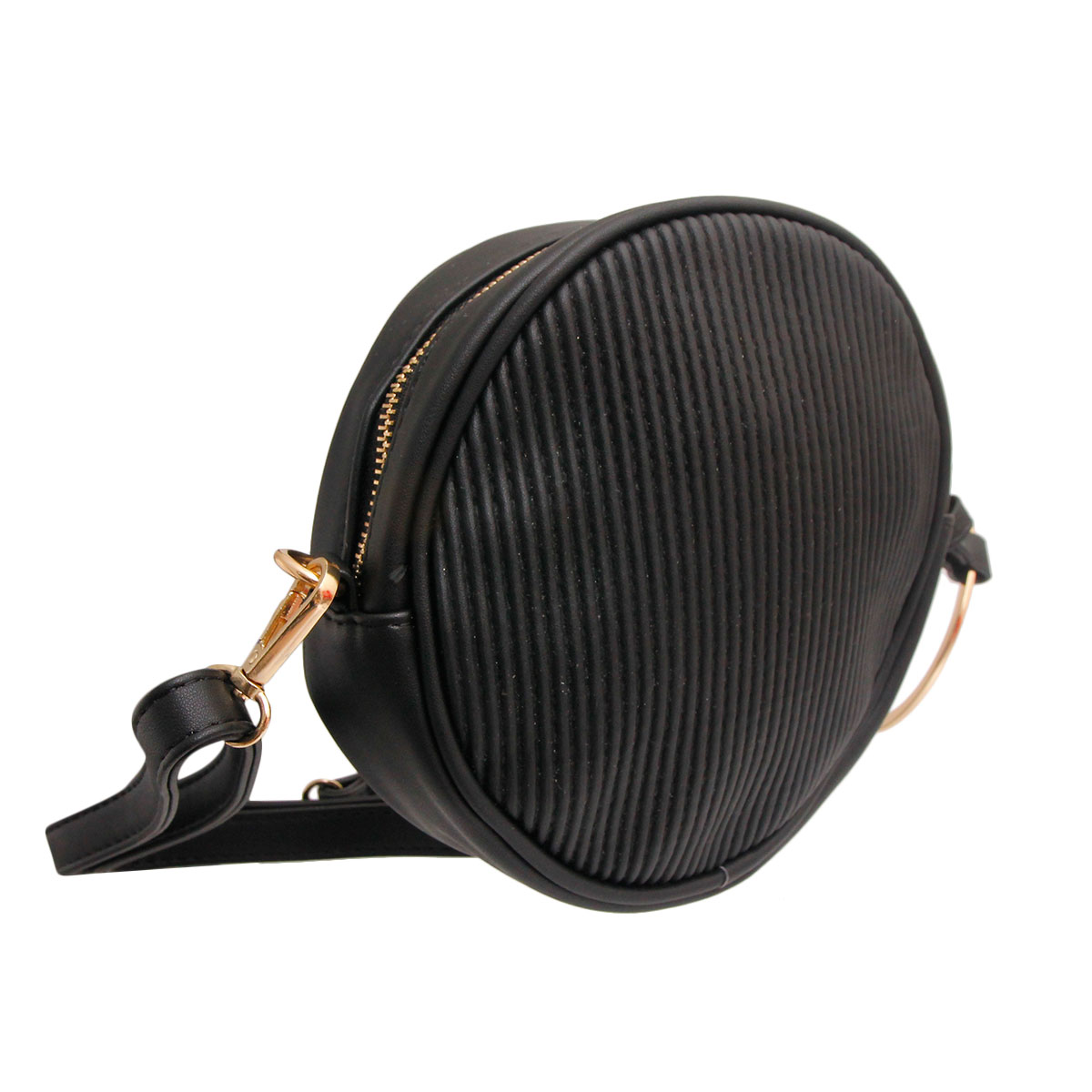 Black Ribbed Circle Crossbody Wristlet