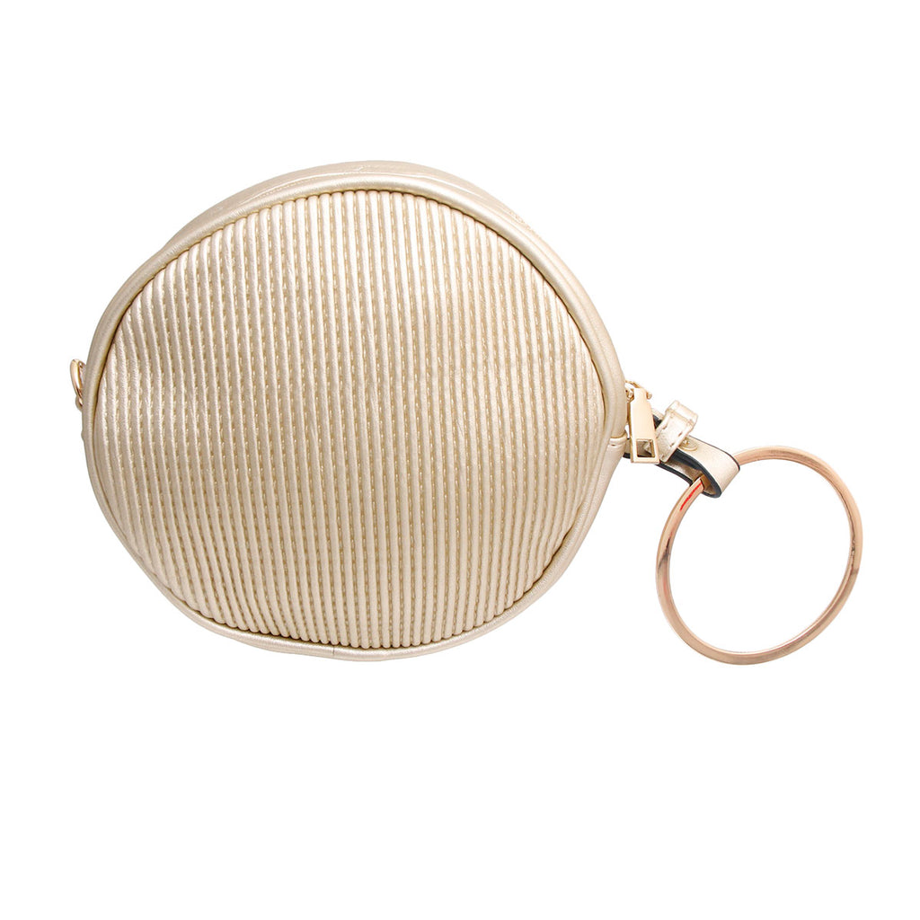 Gold Ribbed Circle Crossbody Wristlet