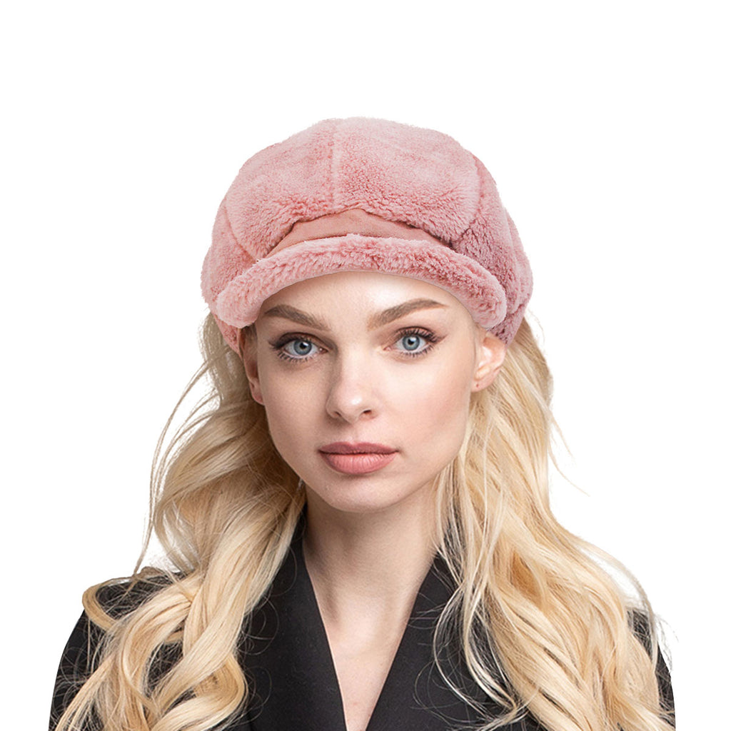 Mauve Fur Newsboy Cap