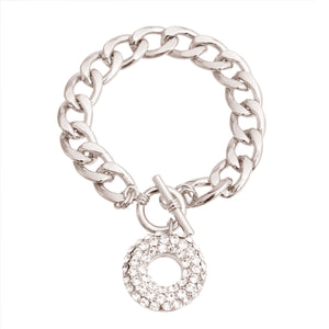 Silver Donut Charm Toggle Bracelet