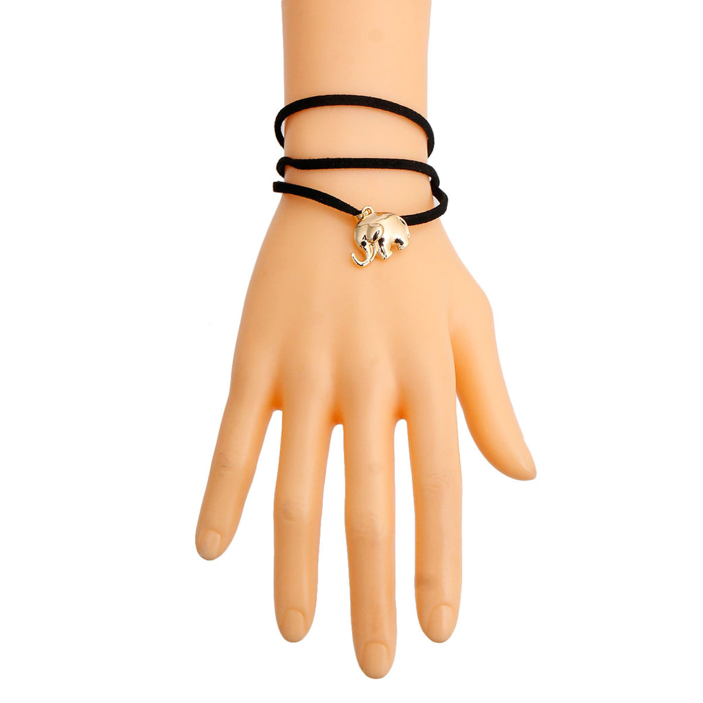 Black Suede Layered Elephant Bracelet Necklace