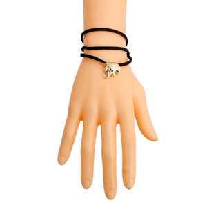 Black Suede Layered Elephant Bracelet Necklace