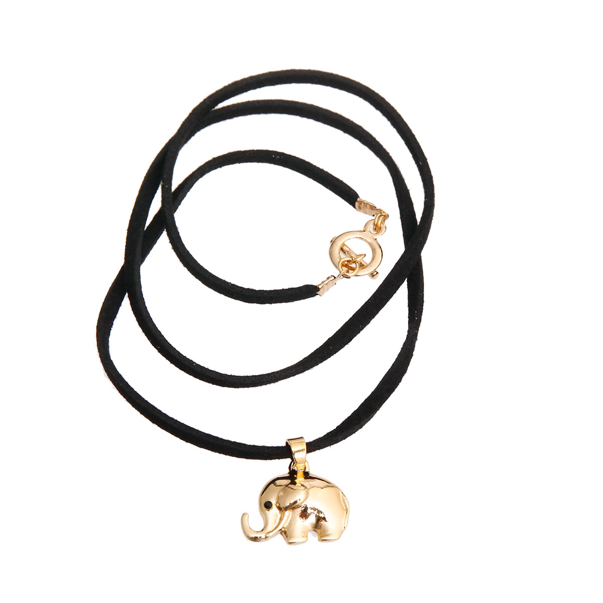 Black Suede Layered Elephant Bracelet Necklace