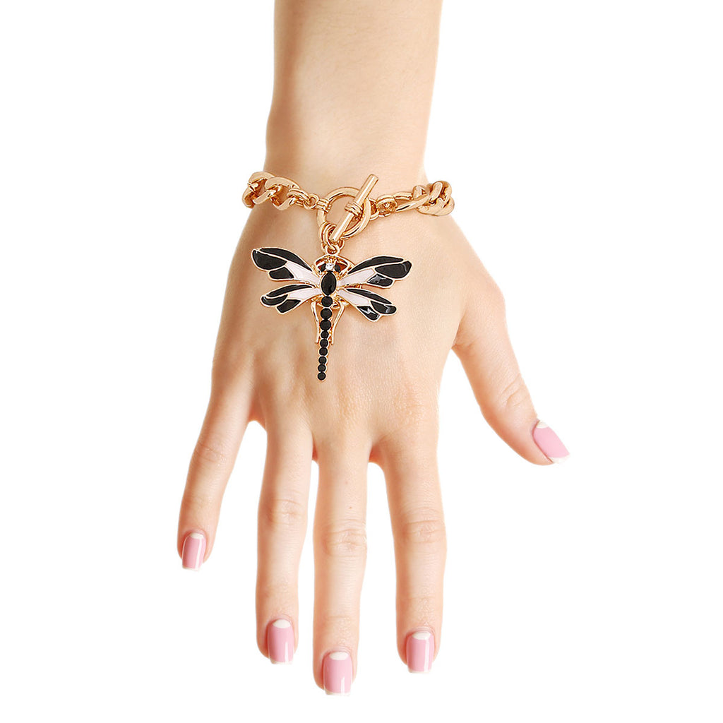Black and White Dragon Fly Chain Bracelet