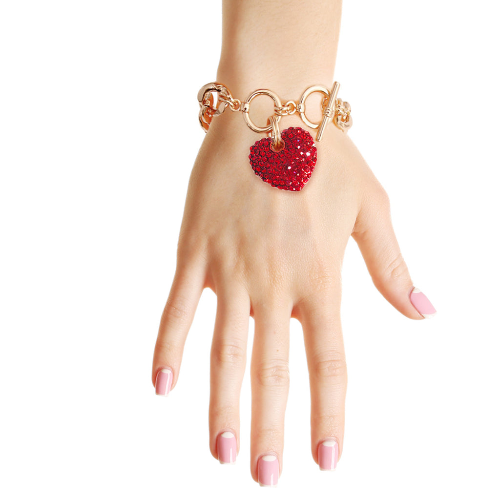Red Rhinestone Heart Toggle Bracelet