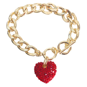 Red Rhinestone Heart Toggle Bracelet