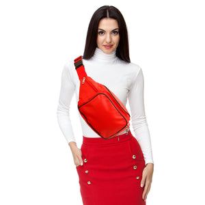 Red 4 Pocket Vegan Leather Fanny