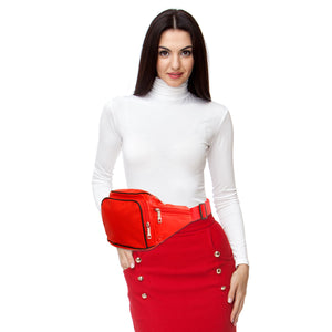 Red 4 Pocket Vegan Leather Fanny