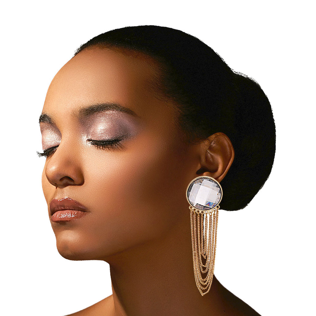 Clear Big Stone Draped Earrings