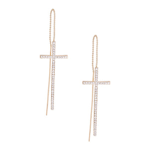 Gold Cross Thread Earrings