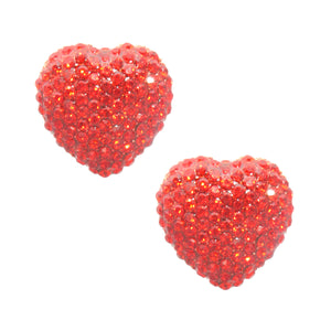 Red Rhinestone Heart Studs