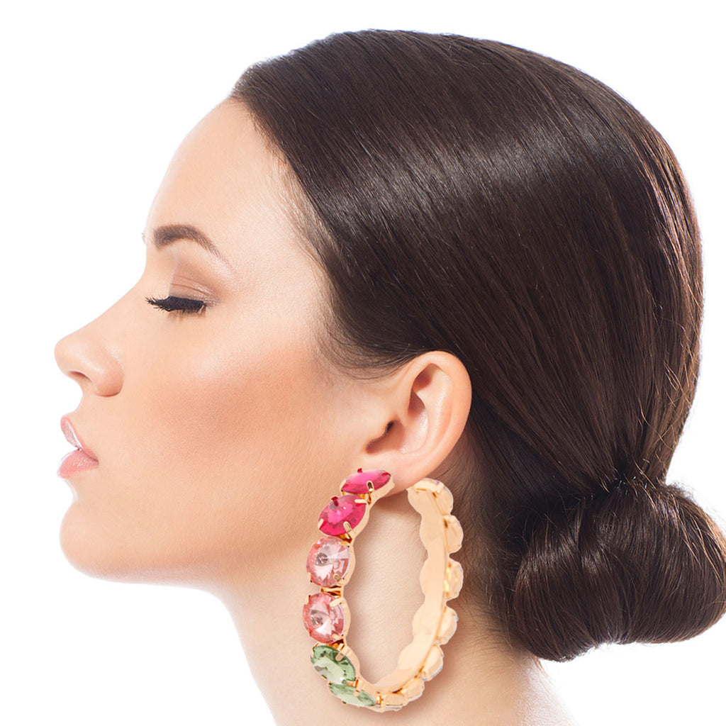 Multi Color Chunky Crystal Hoops