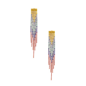 Rainbow Rhinestone Fringe Earrings