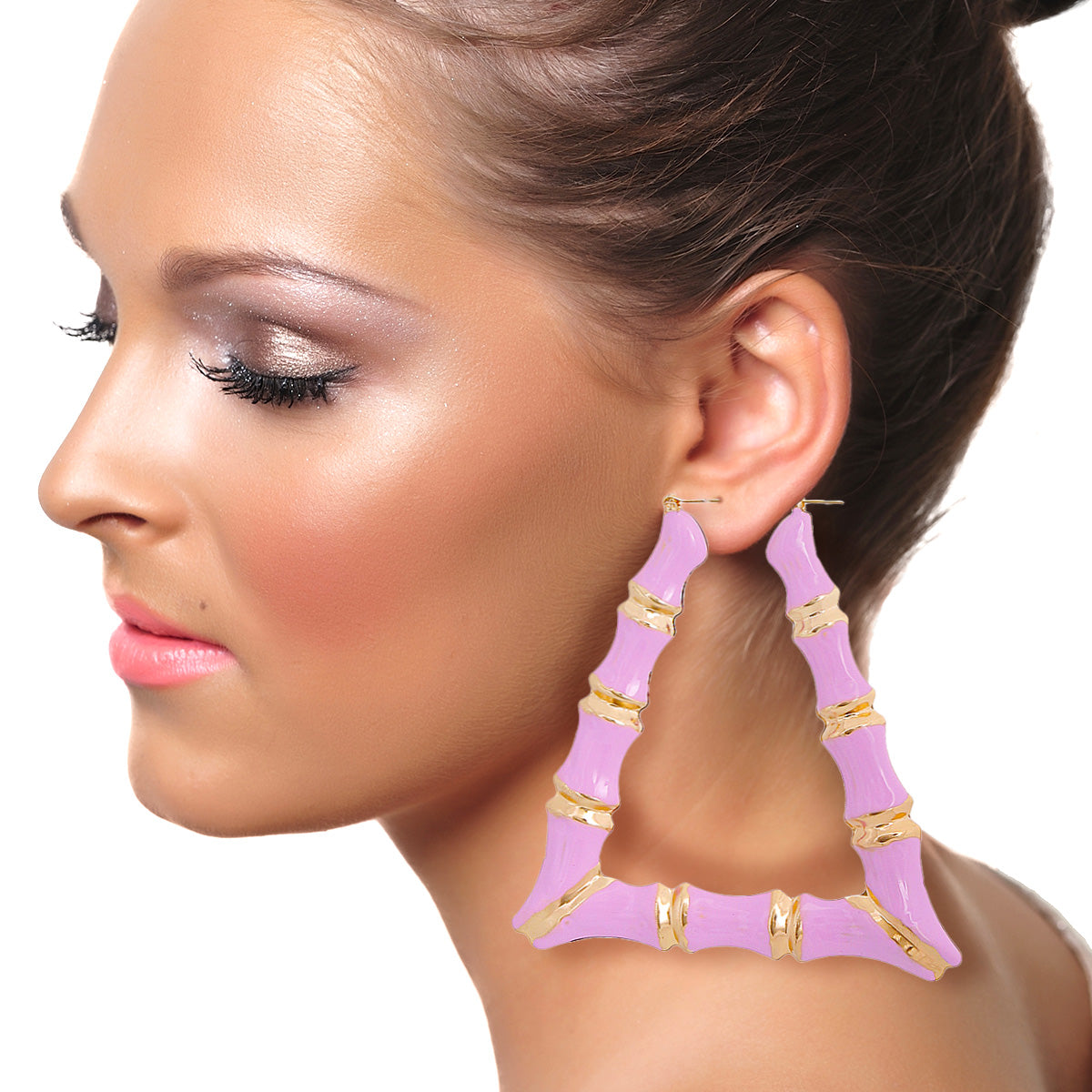 Pink Trapezoid Bamboo Hoops