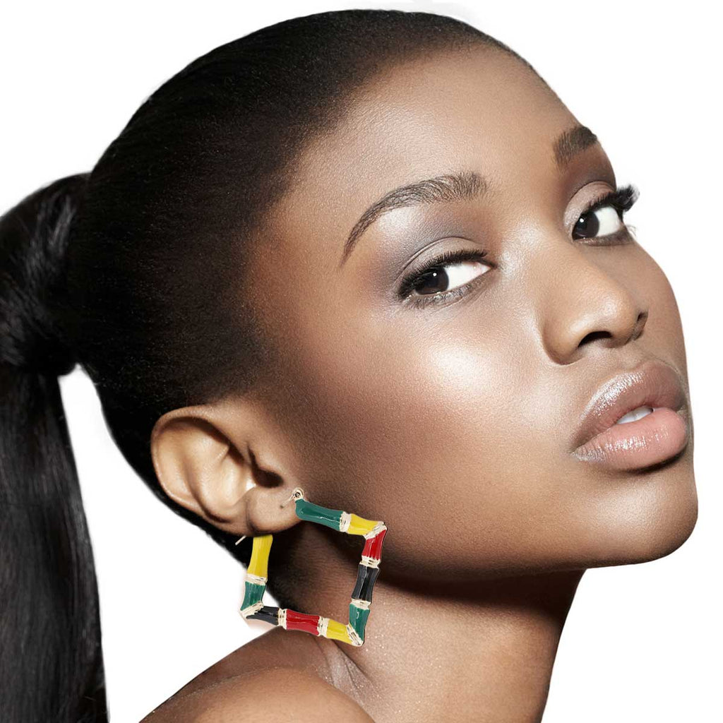 African Flag Color Diamond Bamboo Hoops