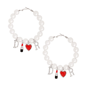 White Pearl Designer Charm Hoops