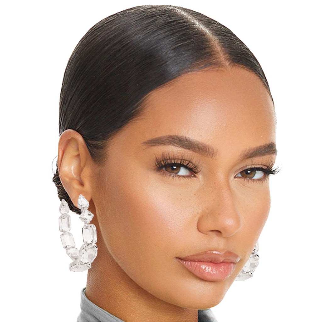 Silver Graduated Crystal Hoops