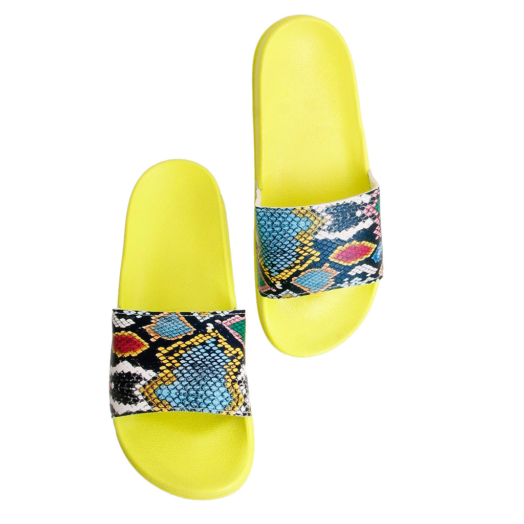 Size 8 Yellow Snake Print Slides