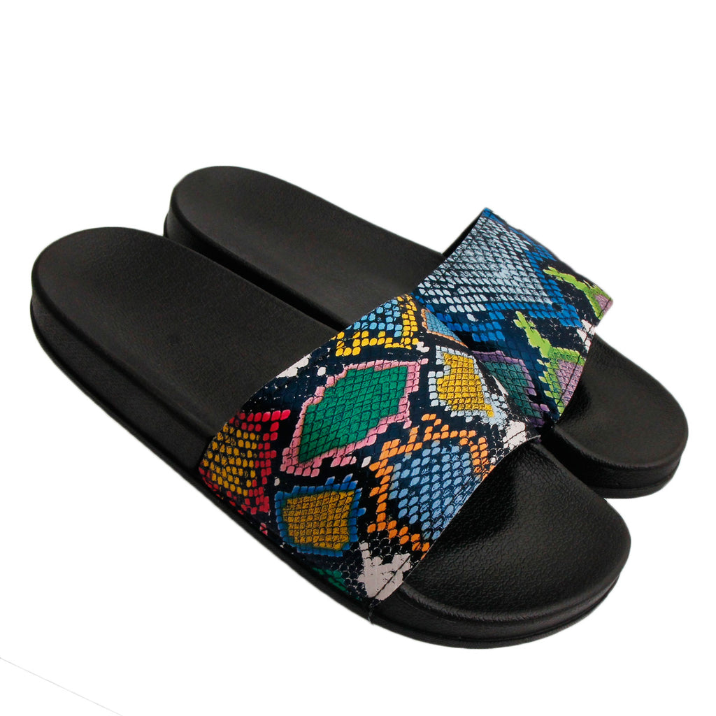 Size 9 Rainbow Snake Print Slides