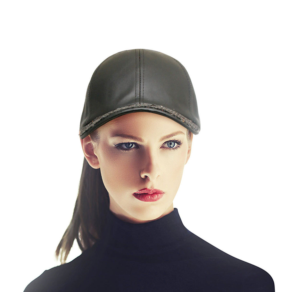 Gold Sequin Black Leather Hat