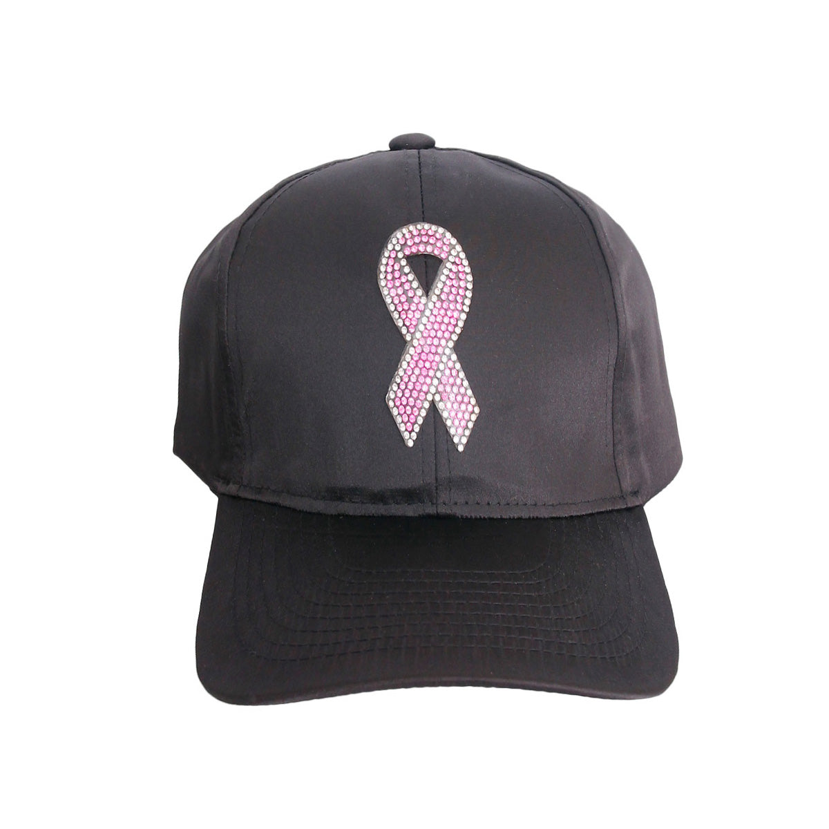 Black Satin Pink Cancer Ribbon Hat