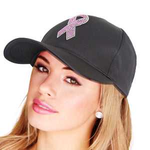 Black Satin Pink Cancer Ribbon Hat